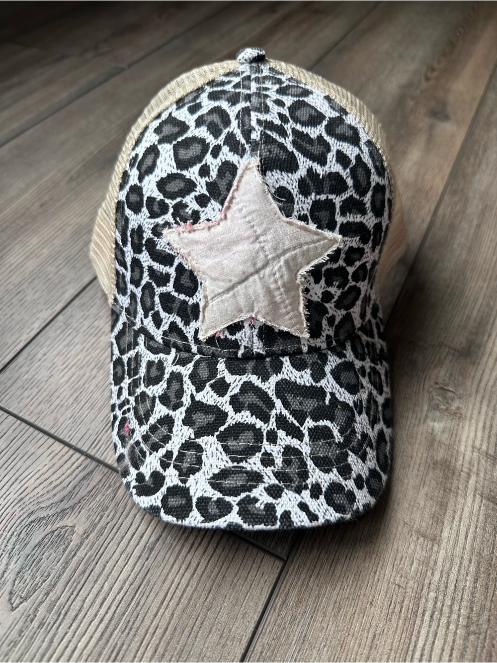 Quilted Star Leopard Baseball Hat; Handmade Quilt Shabby Chic Animal Print Hat